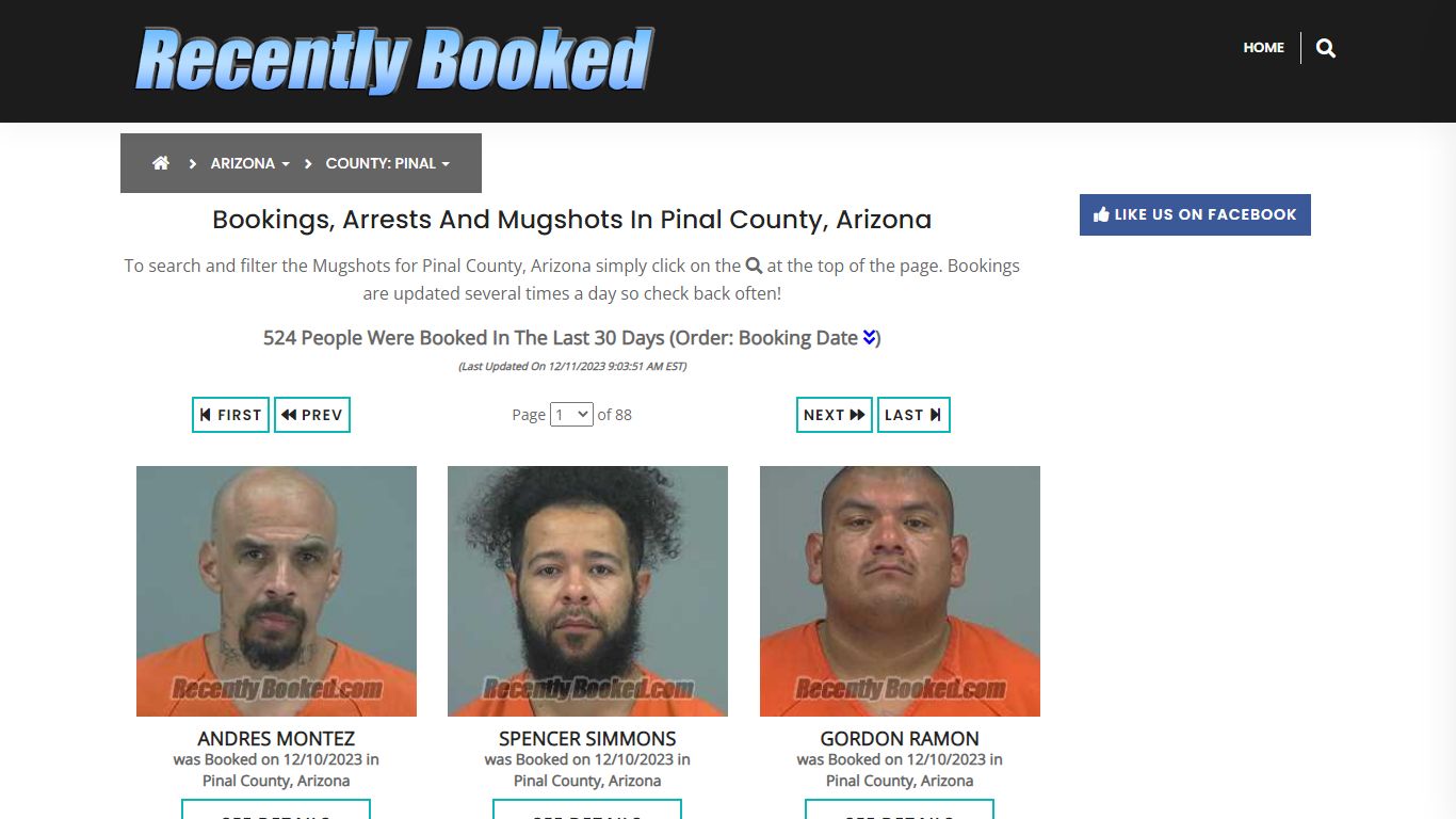 Recent bookings, Arrests, Mugshots in Pinal County, Arizona
